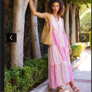 Liverpool Los Angeles Sleeveless Tiered Maxi Dress in Lavender multistripe -NWT